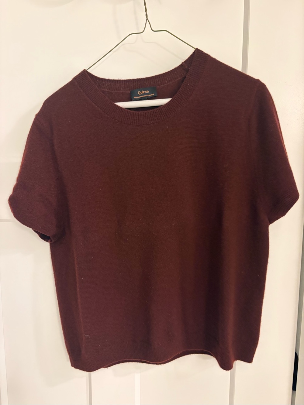 Quince Women's Short Sleeve Mongolian Cashmere Sweater - Burgundy